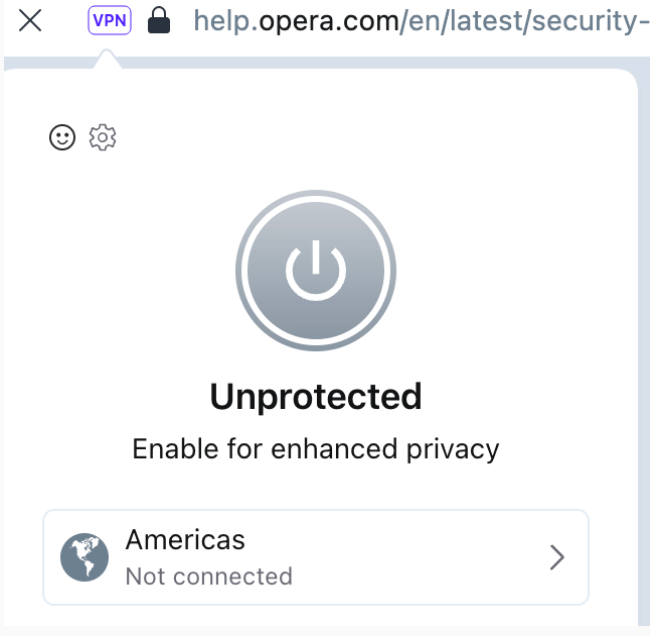 Pantalla del navegador Opera mostrando la VPN desactivada con un mensaje para activarla y mejorar la privacidad mientras se utiliza ChatGPT en Venezuela